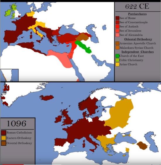 Spread of Christianity year 622 and 1096