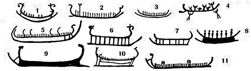 Different types of ships on
the petroglyphs