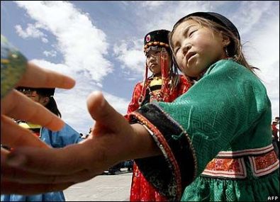 Fair haired little girl from Mongolia