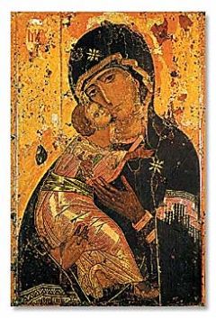 Jomfru Maria med Jesusbarnet. Romanovernes skytshelgen, oprindeligt malet af Lucas i Syrien, malet p tr