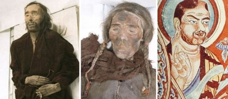 Kaukasiske typer i form af mumier og buddistiske hulemalerier fra Tarim Bkken