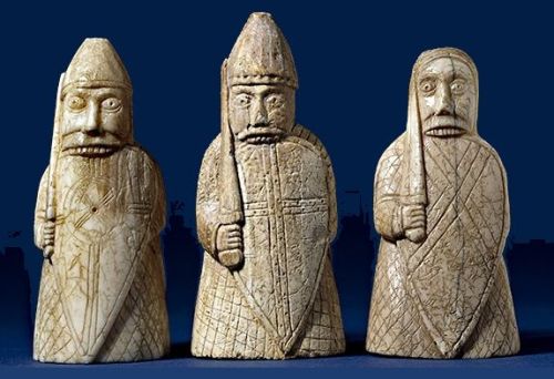 Three of the Lewis chess pieces