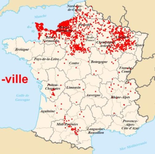 The spread of place names with the suffix -ville in France