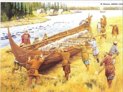 Vikingeskib trækkes over land