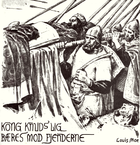 King Canute body is carried against the enemy