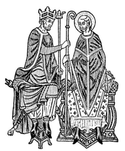 Middelalderkonge indsætter biskop i sit embede