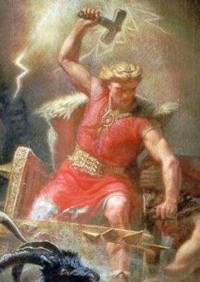 Thor med sin stridshammer Mjølner