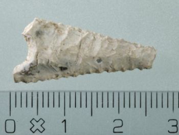 Fladhugget pilespids fra Dolktiden fundet ved Espe nær Ringe på Fyn