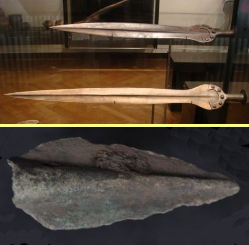 Bronze Age swords and
bronze arrowhead