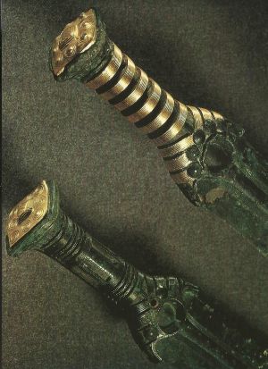 Gold-plated Bronze Age swords