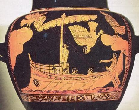 Odysseus on his ship