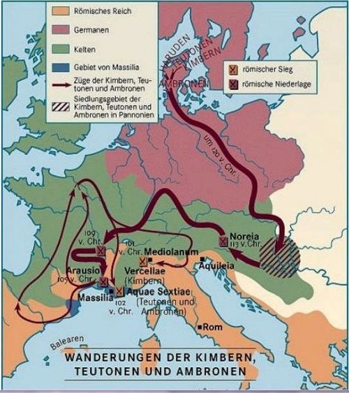 Map with the Cimbri and
Teutons' migrations