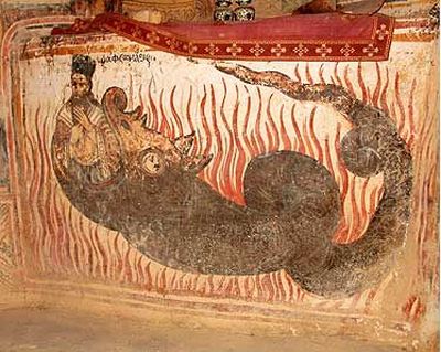 Vægmaleri i kirke i Doli i Grækenland