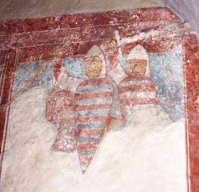 Kalkmaleri med krigere i Vellev Kirke