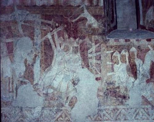 Battle scene on fresco in Hornslet Church