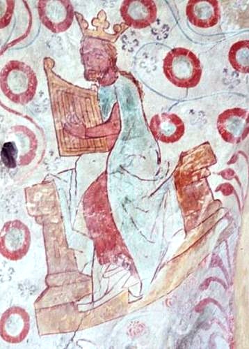 Kong David pÃ¥ kalkmaleri i Ã˜stofte Kirke 