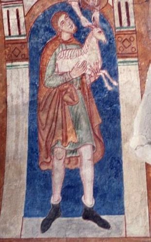 Fresco in Engum Church depicting Abel's sacrifice