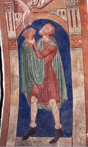 Fresco in Engum Church depicting Cain's sacrifice