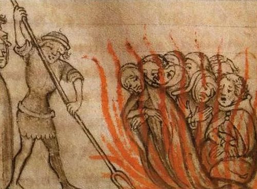 The Knights Templar of France are burned at the stake