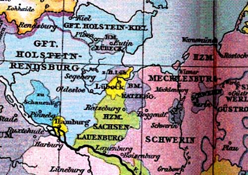 Holsten was divided into Holsten-Rendsborg and Holsten-Plön