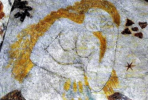 Fresco in Benestad Church north of Ystad from around 1350, which shows Eva ashamed of her nudity