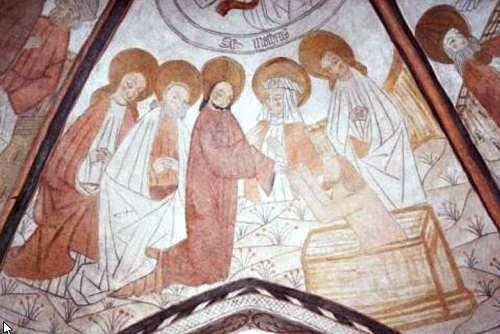 Chalk painting of the raising of Lazarus from the dead
