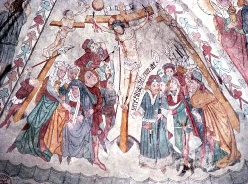 Kalkmaleri med Hesus pÃ¥ korset i TÃ¥gerup Kirke