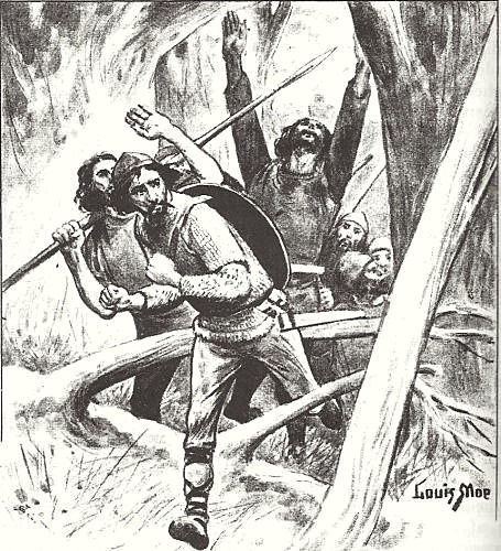 The Slaws flee into the forest at the Battle of Boeslunde