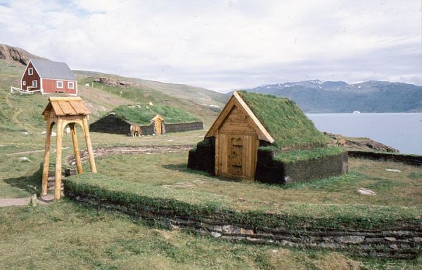Reconstructed Norse church and longhouse in Qassiarsuk