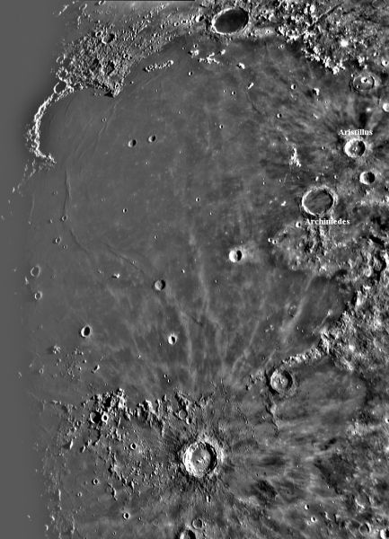 The moon sea Mare Imbrium with crater Plato