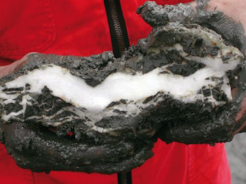 A piece of frozen 
methane hydrates brought up from the seabed off the American state of Oregon