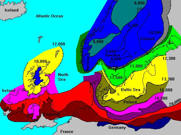 Map showing the 
glaciers' extend in Northern Europe