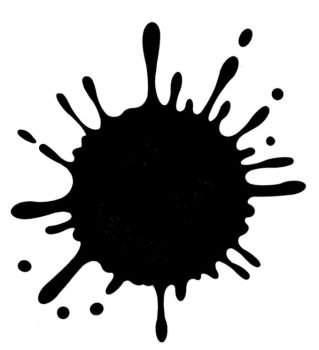 En blækklat som minder om solen, et skovlhjul eller en celle under mikroskop