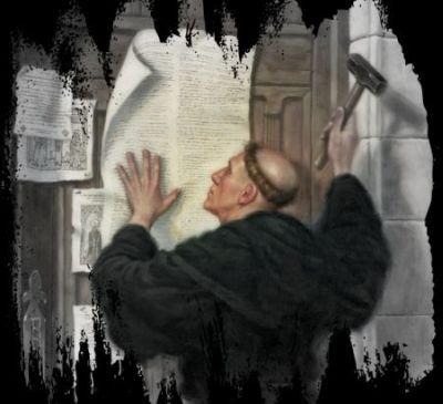 Martin Luther slår sine 95 teser op på kirkedøren i Wittemberg