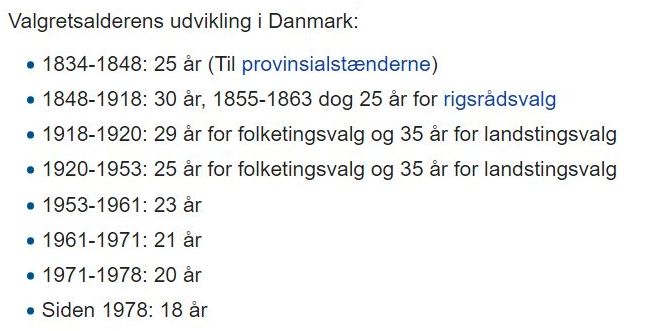 The age development of the right to vote in Denmark
