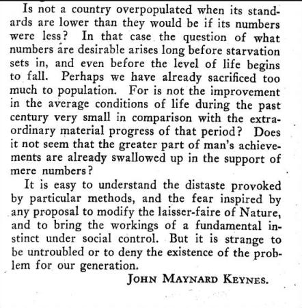 Excerpt from article by Keynes on Population