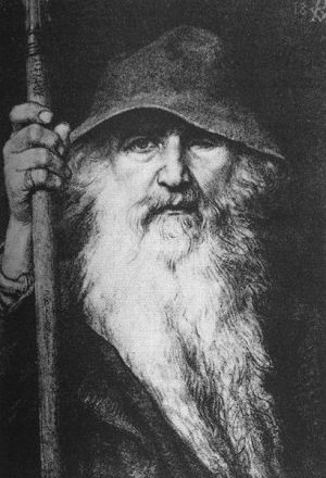 Odin med spyddet Gungner -  maleri af Georg von Rosen 1886