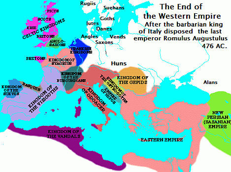 Peoples migration states in Europe in 476 AC