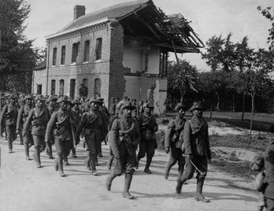 Garhwal Rifles is marching on La Basse Road, France, August 1915.