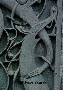 Carvings on Urne stave church in Norway