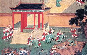 The Confucian philosophers being buried alive and their books burned