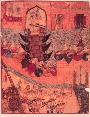Hulegu's army besieging a Persian City - Persian drawing