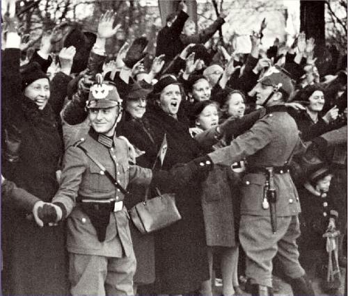 Cheering women celebrate Anschluss