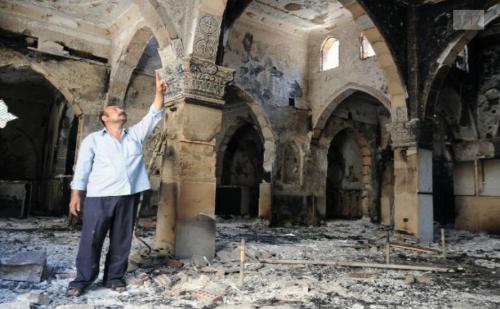 Burnt out Coptic church in Egypt