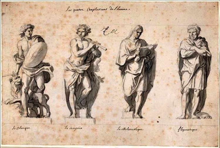 De fire temperamenter på tegning fra 1600 tallet