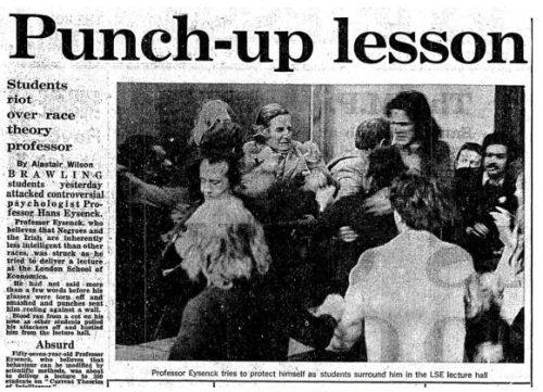 Eysenck is attacked by members of a Maoist student group