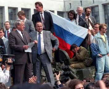 Boris Yeltsin's finest moment stopping a coup against premier Mikhail Gorbachev standing on a tank