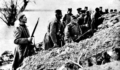 Serbisk infanteri ved Ada Ciganlija under Første Verdenskrig