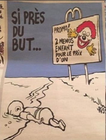  Charlie Hebdos tegning af den druknede Kurdiske dreng, Aylan Kurdi  