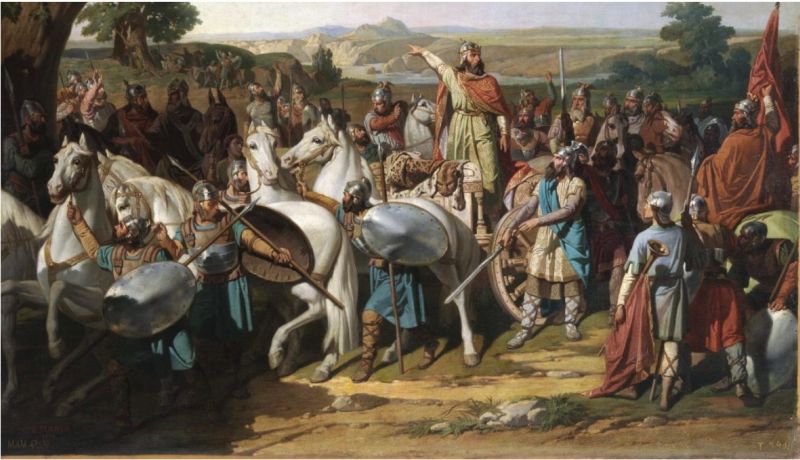 Den gotiske konge Roderic taler til sine tropper fï¿½r slaget ved Guadalete.